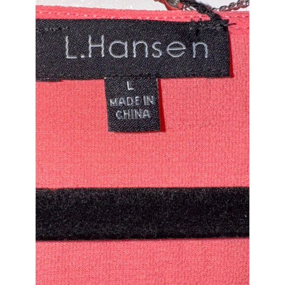 L. Hansen Coral Ruffle Sleeve Tunic Blouse Womens Large 97% Polyester 3% Elastan - Picture 4 of 10
